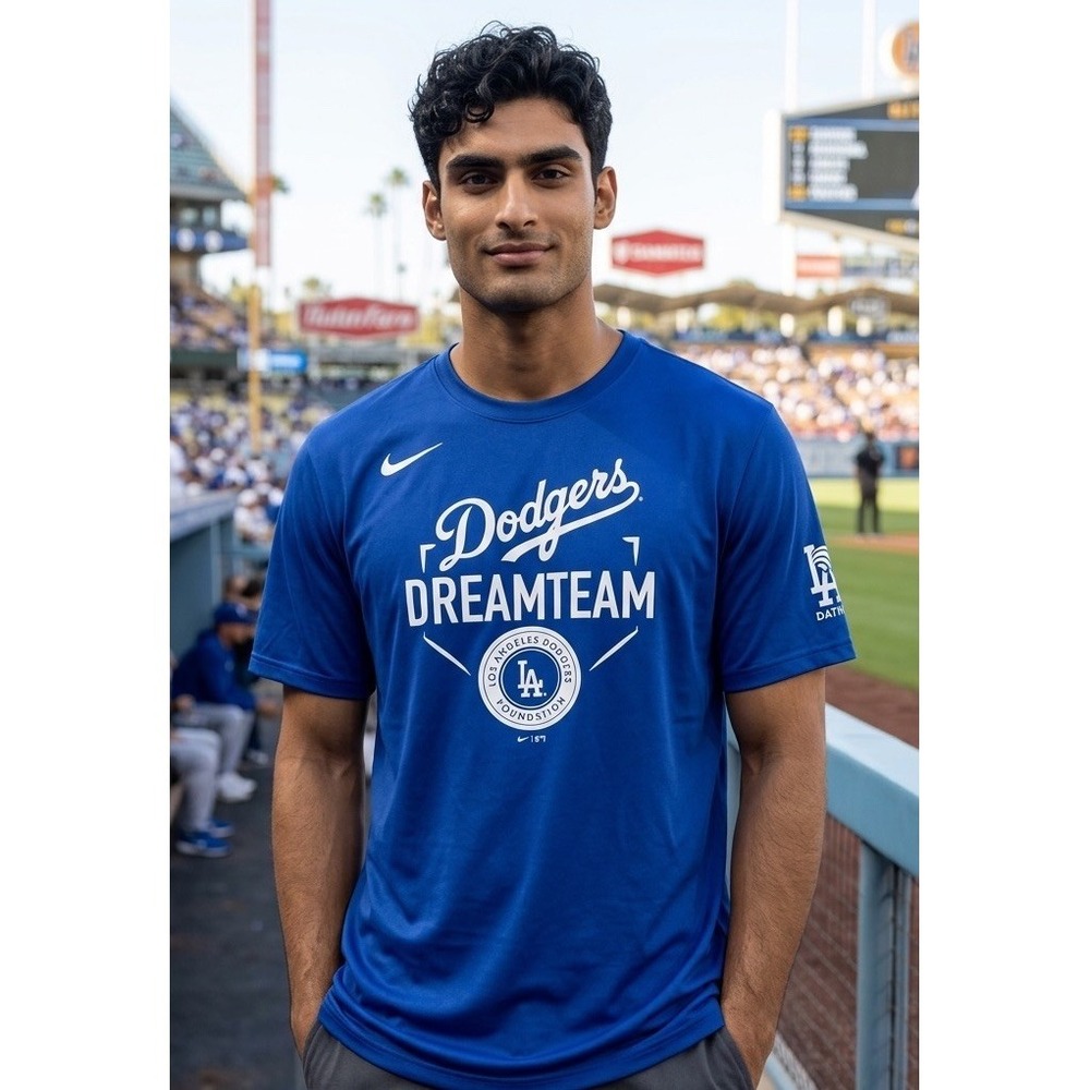 Nike Los Angeles Dodgers Shirt Adult Small Royal Dreamteam Foundation Baseball